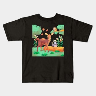 Watercolor Deer Animal forest Kids T-Shirt